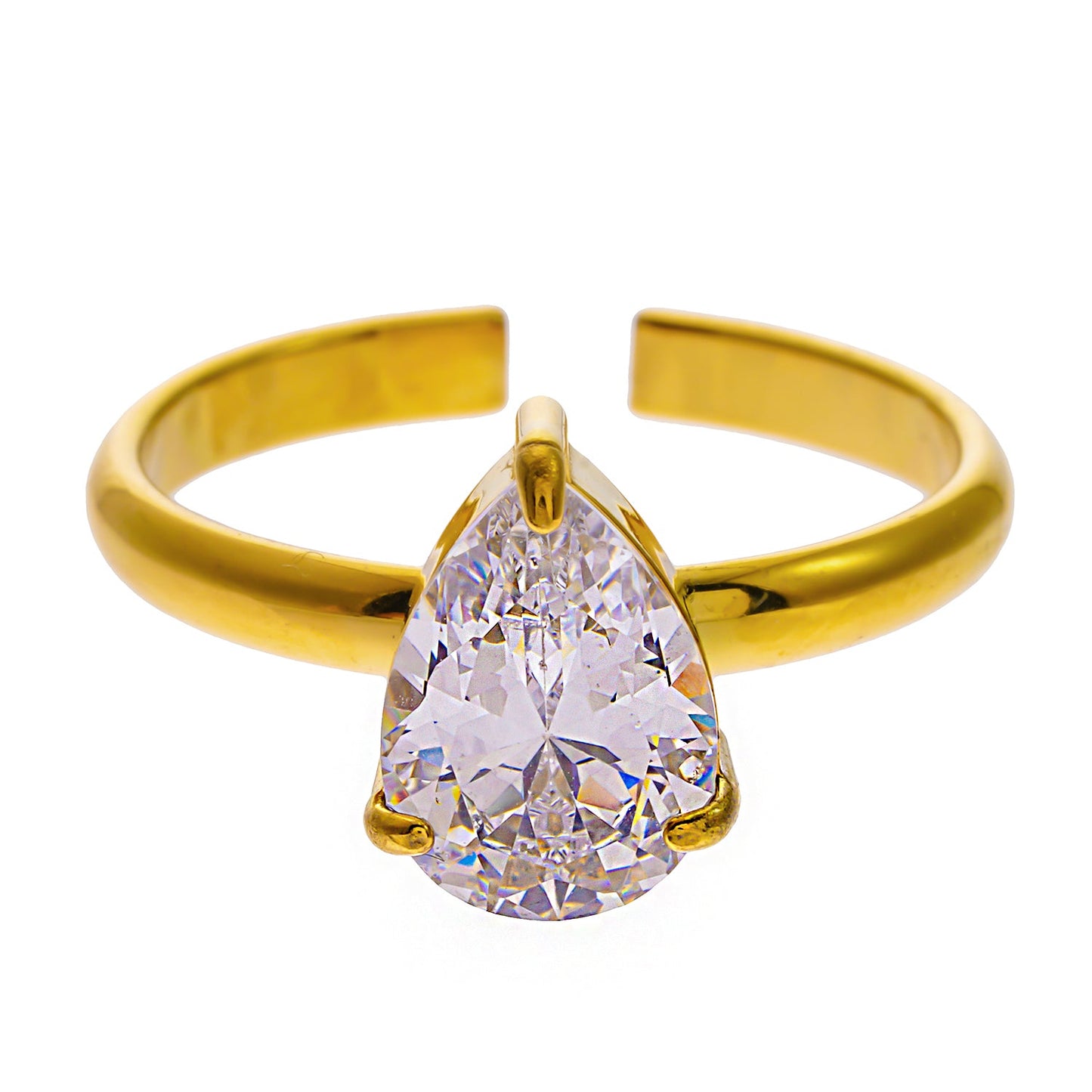 DIMONDA: Classic Gold Ring with Prominent Teardrop Zirconia Centerpiece