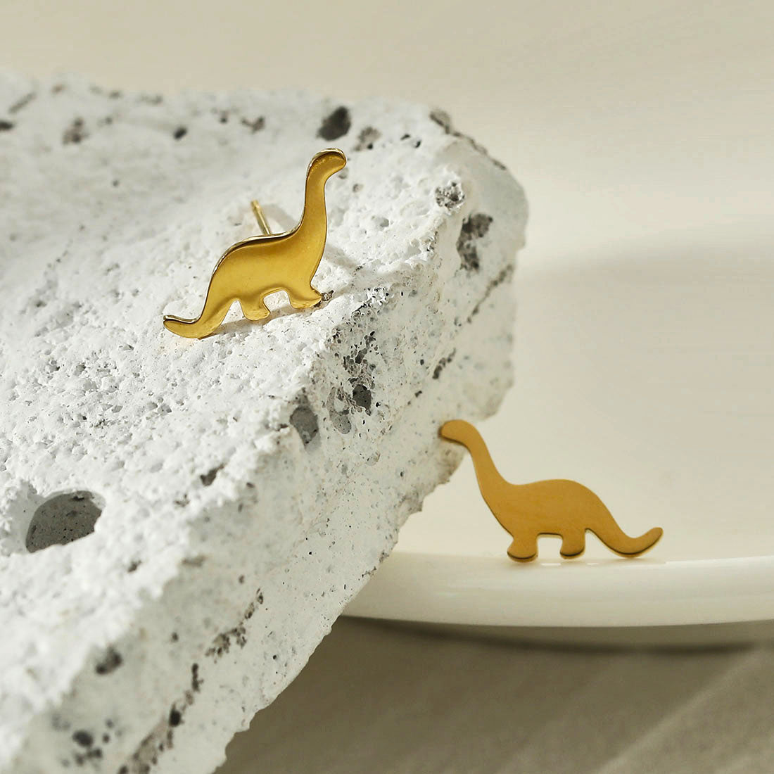 DINO: Dinosaur Stud Earrings in Gold