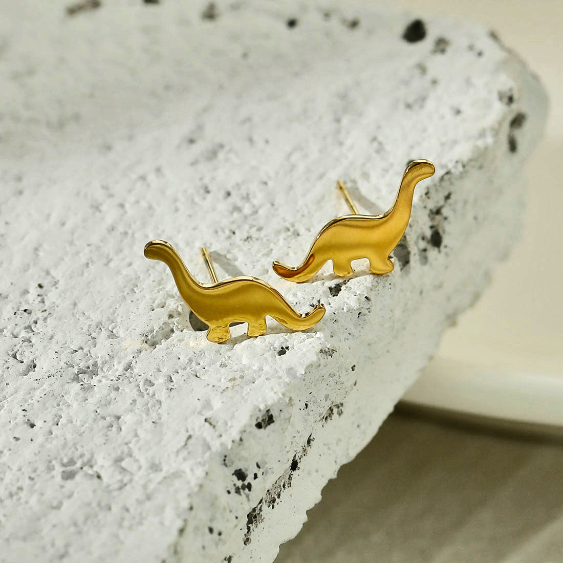 DINO: Dinosaur Stud Earrings in Gold