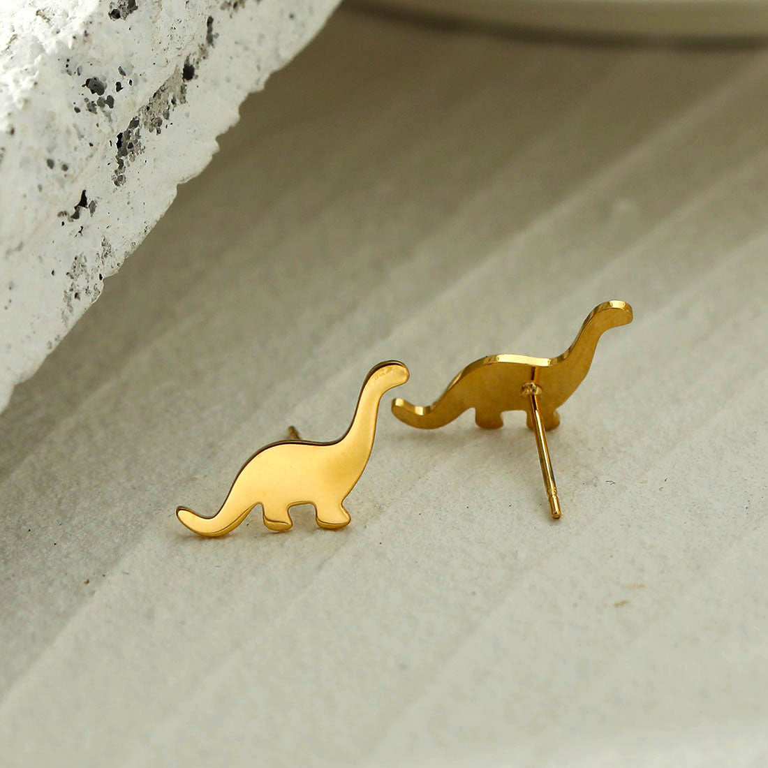 DINO: Dinosaur Stud Earrings in Gold