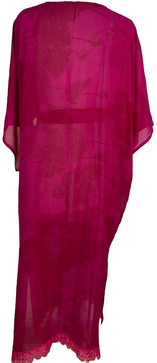 PRG6790 Sheer Avatar Long Pure Silk Kimono Sleeved Duster with Belt