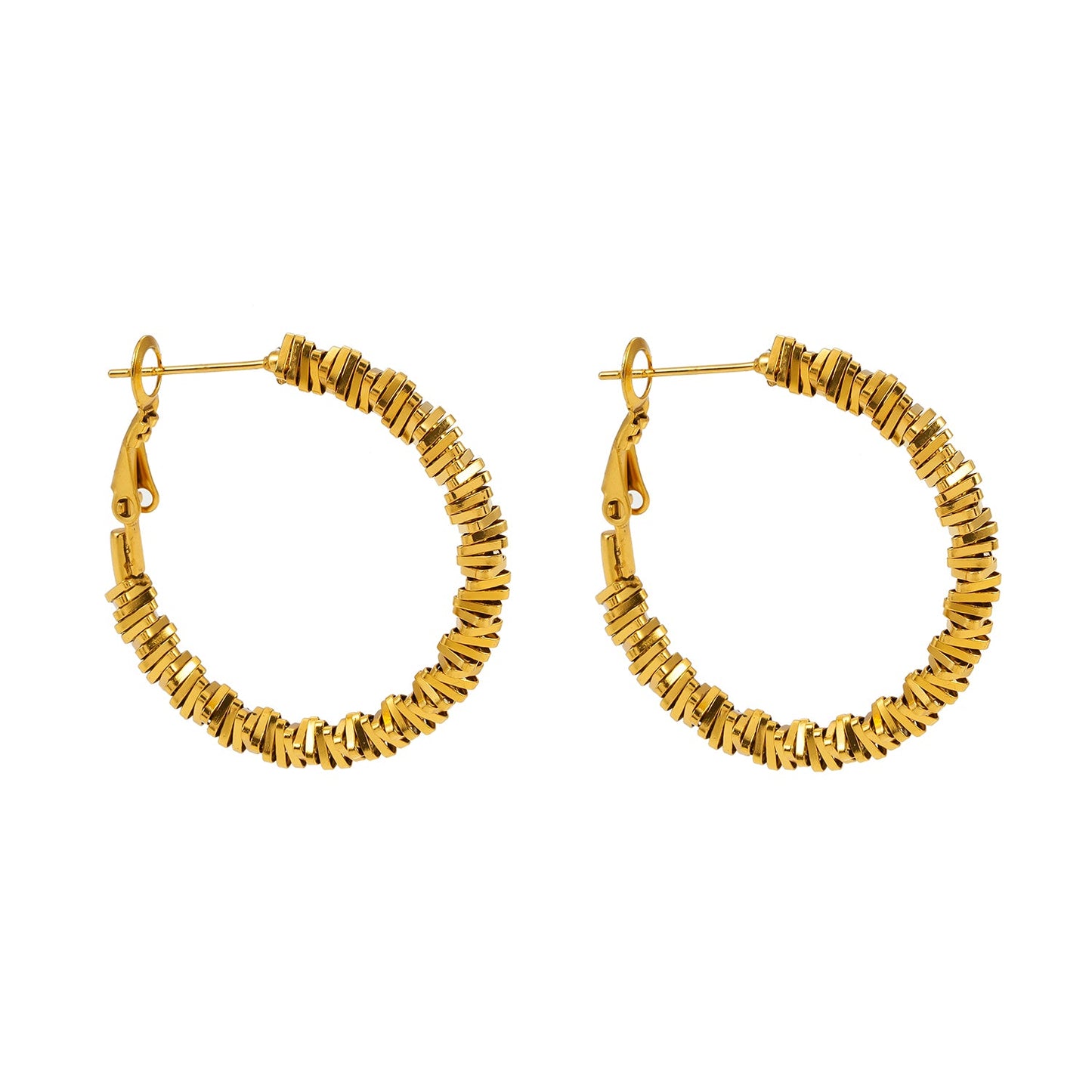 SPRINGDALE Gold: Textured Geometric Square Beaded Hoop Earrings