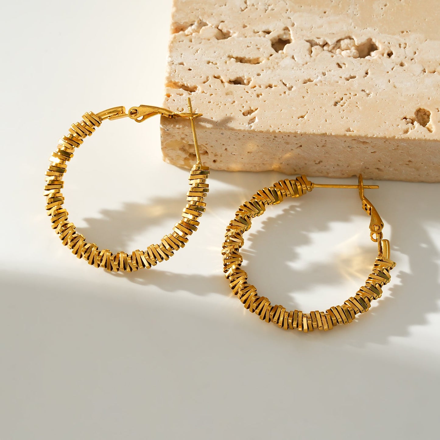 SPRINGDALE Gold: Textured Geometric Square Beaded Hoop Earrings