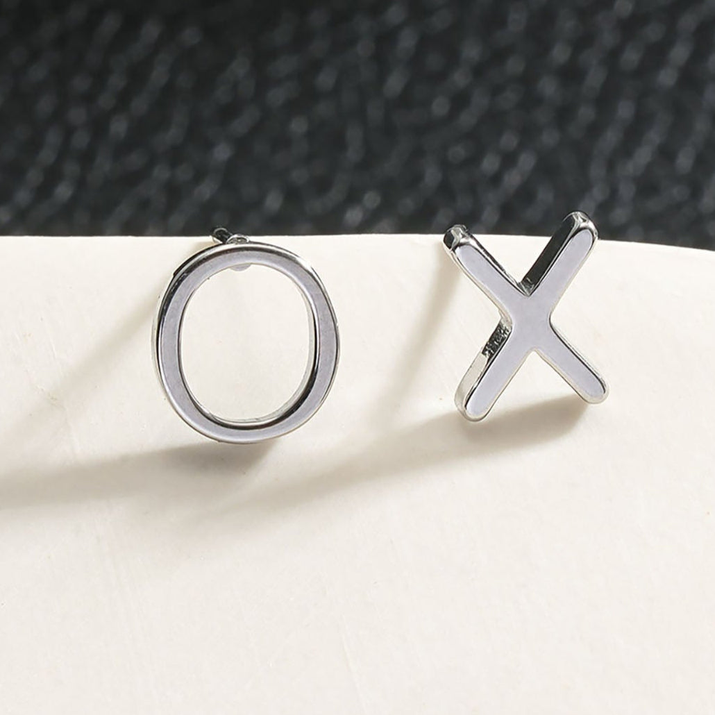 OX Silver (White Gold): Hugs, Kisses & Sparkle Stud Earrings