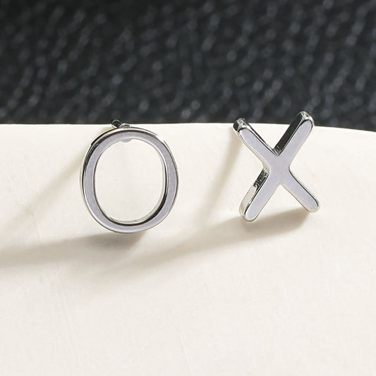 OX Silver (White Gold): Hugs, Kisses & Sparkle Stud Earrings