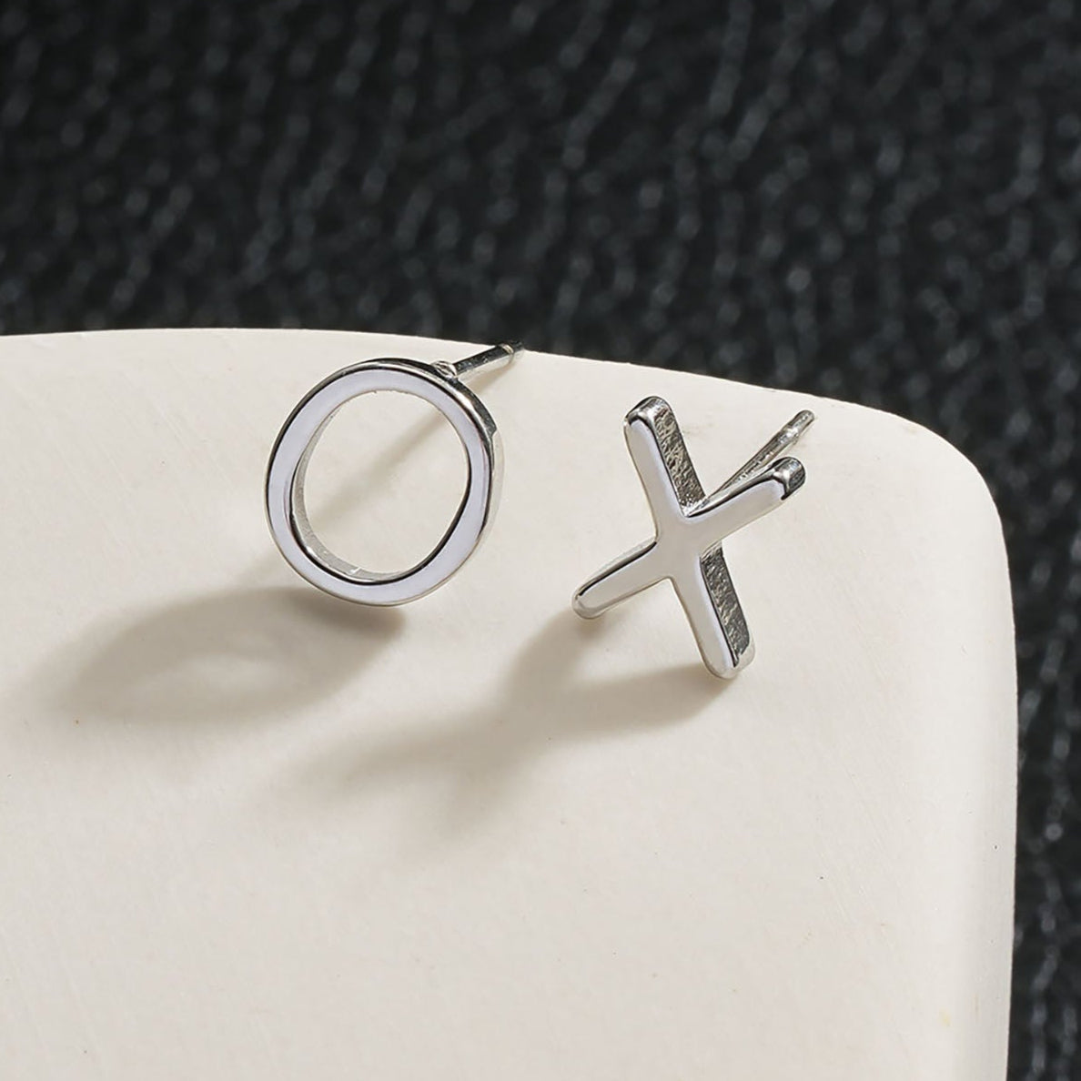 OX Silver (White Gold): Hugs, Kisses & Sparkle Stud Earrings