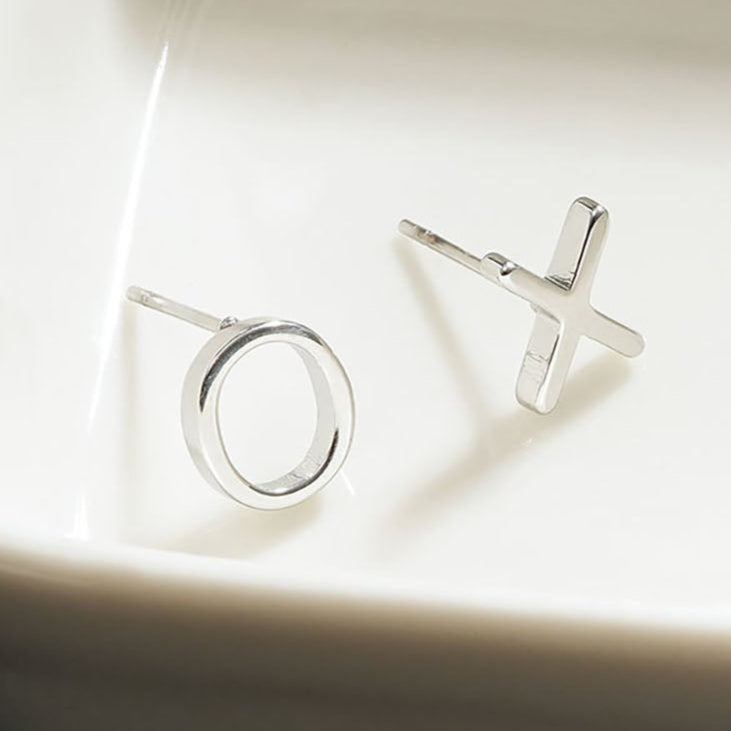 OX Silver (White Gold): Hugs, Kisses & Sparkle Stud Earrings