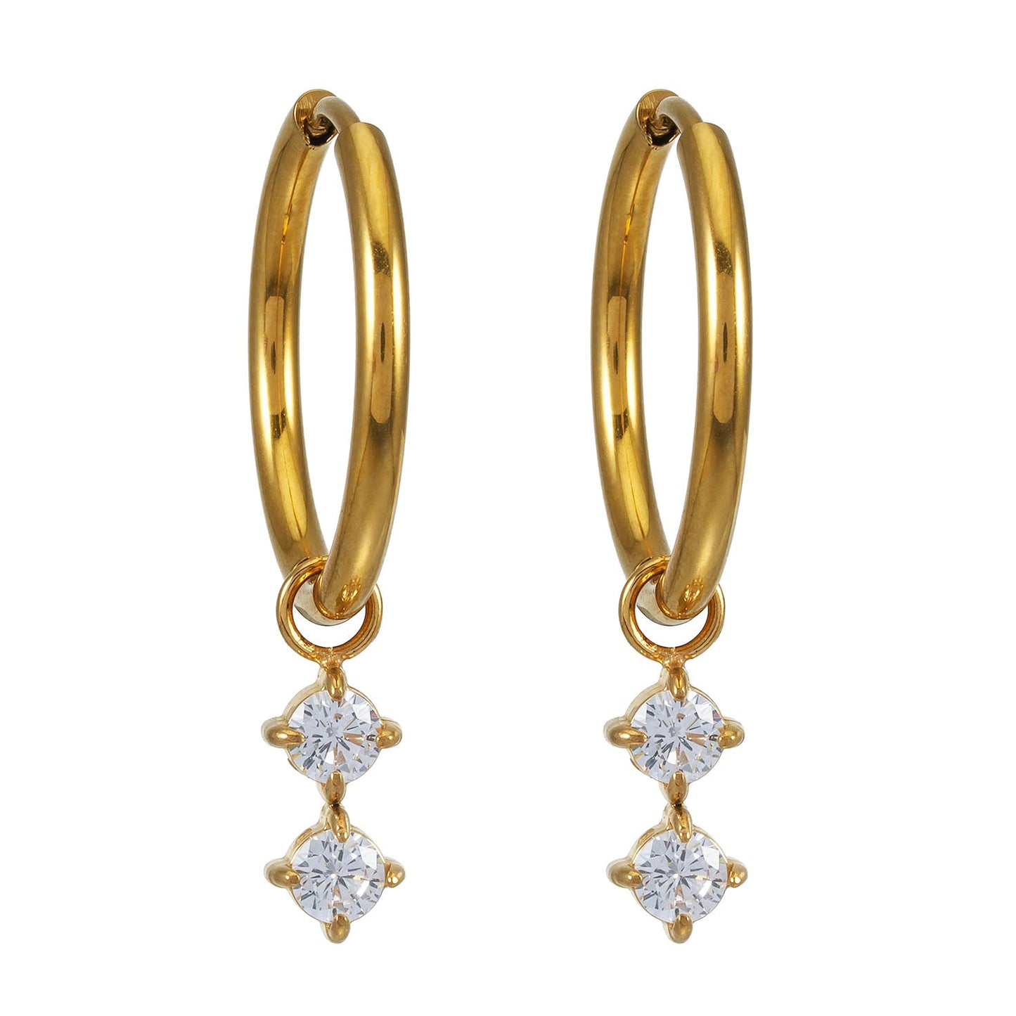MORTAINA Gold: Retro Inspired Mini Hoops with Duo Zirconia Charms