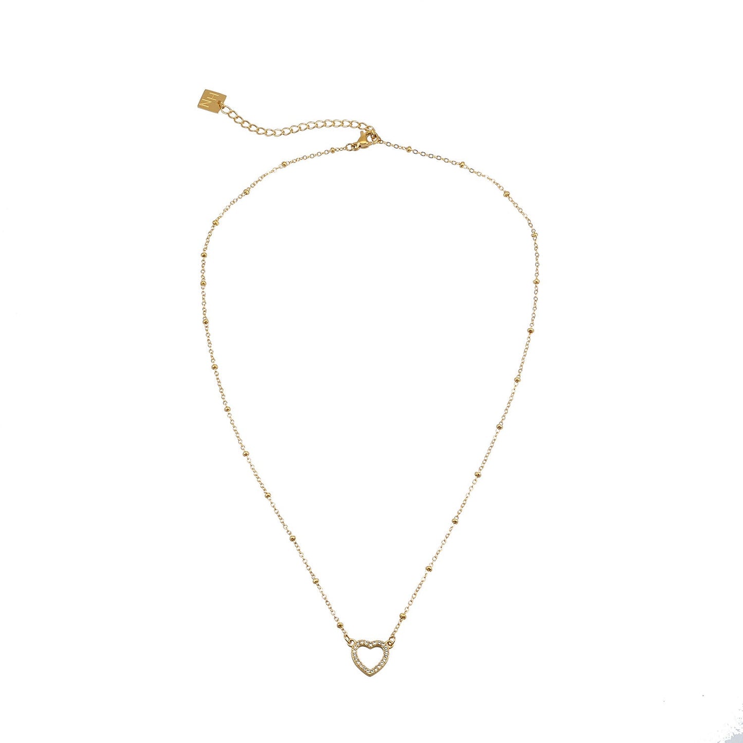Style CHERISH Gold: Beaded Chain Anchoring an Elegant Pavé Heart Charm Pendant