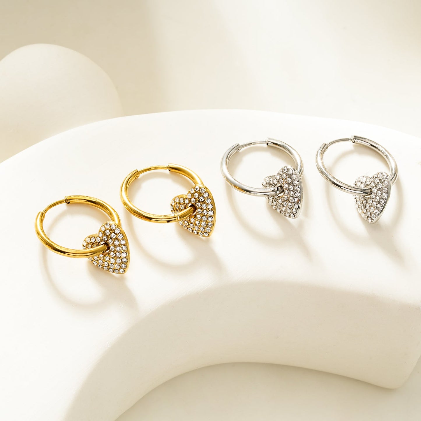 MAABU Silver (White Gold): Vintage Inspired Hoops with Removable Zirconia Embedded Heart Charm