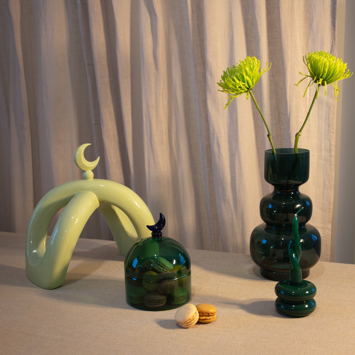 Glass Moon Dome Jar - Teal Luna