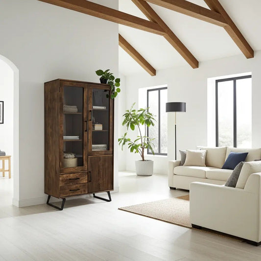 Armoire Arezzo en bois de manguier portes vitrées