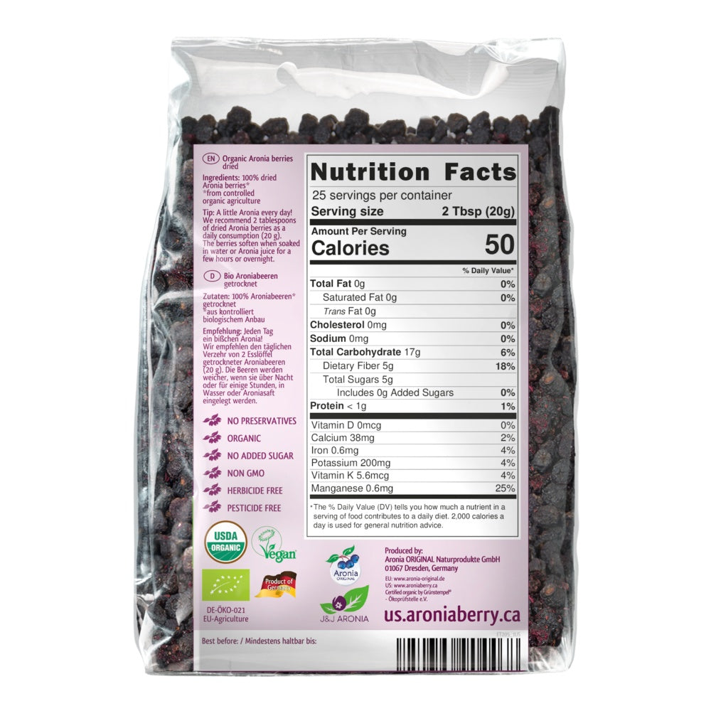 Organic Aronia Berries Dried 17.6 oz (500 g)