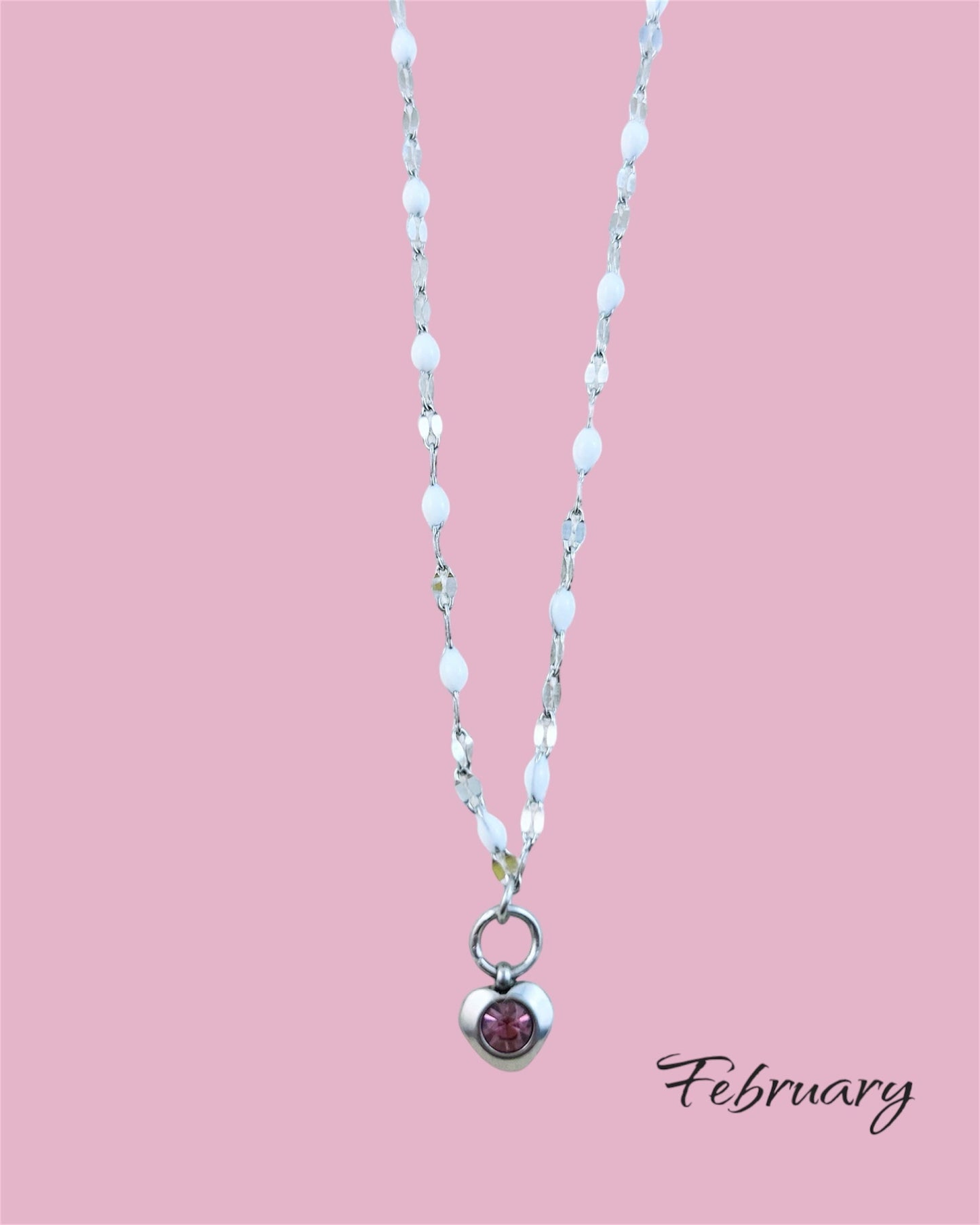 Heart Stone Necklaces in silver - various birthstone colours