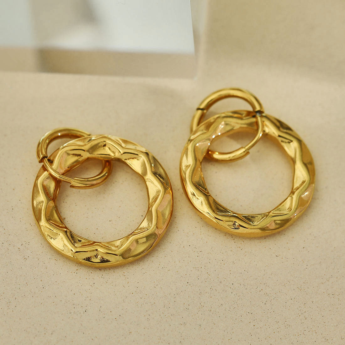 ELENA: Sculpted Texture Gold Hoop Earrings