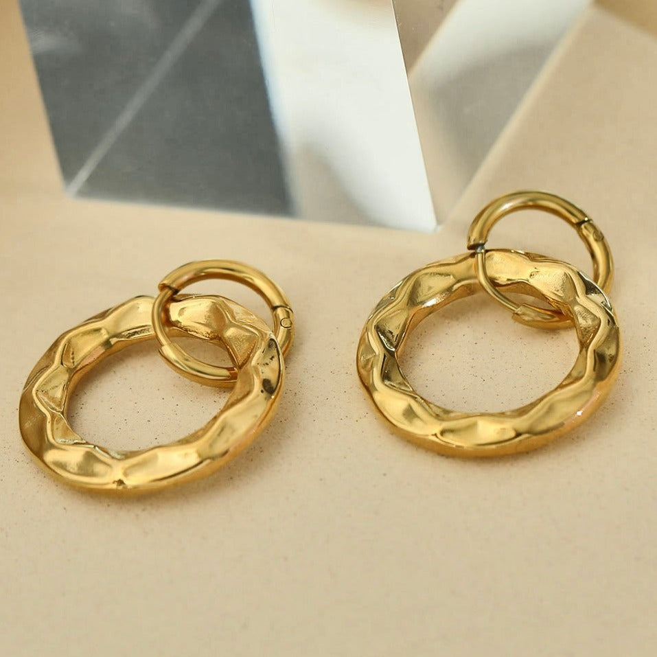 ELENA: Sculpted Texture Gold Hoop Earrings