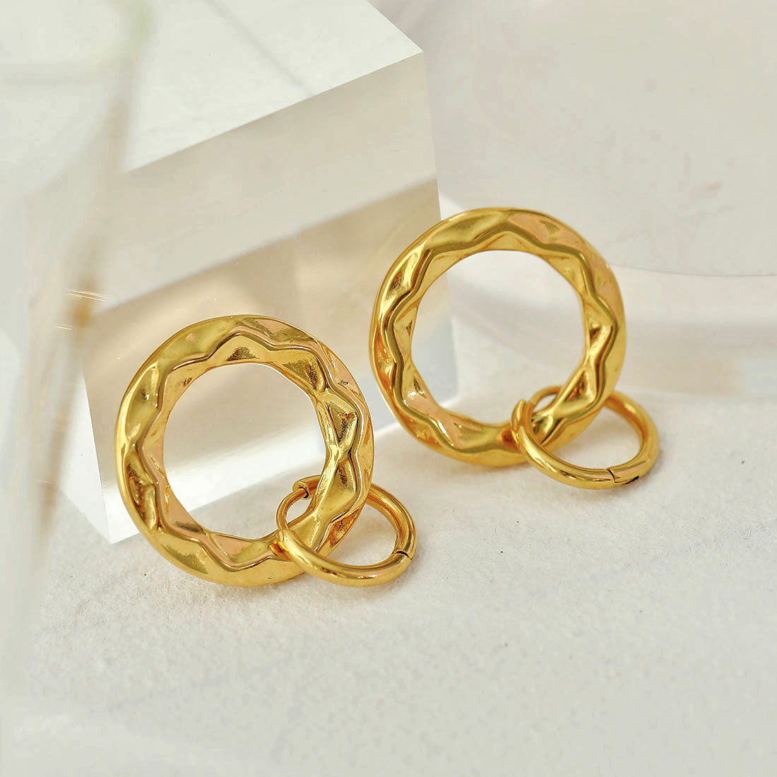 ELENA: Sculpted Texture Gold Hoop Earrings