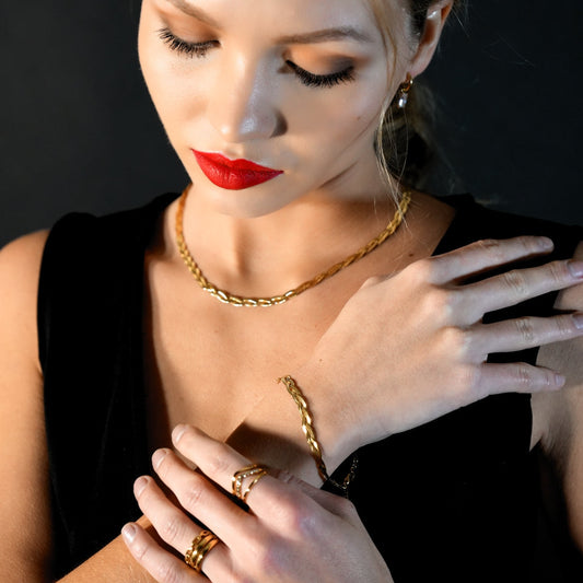 ELLA Gold: Intertwined Herringbone Snake Skin Textured Bracelet
