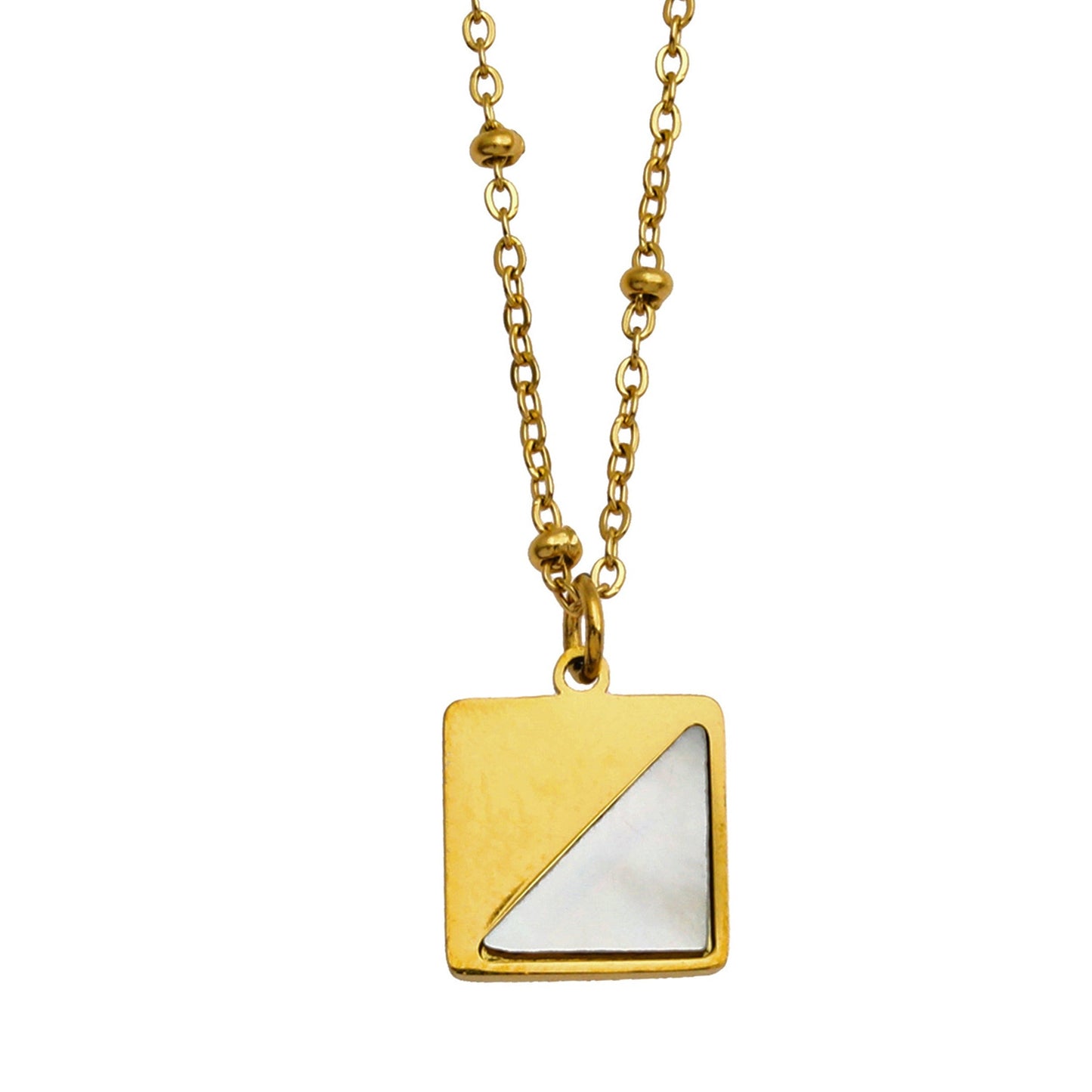 ELU Minimalist Metal & Shell Square Pendant Necklace