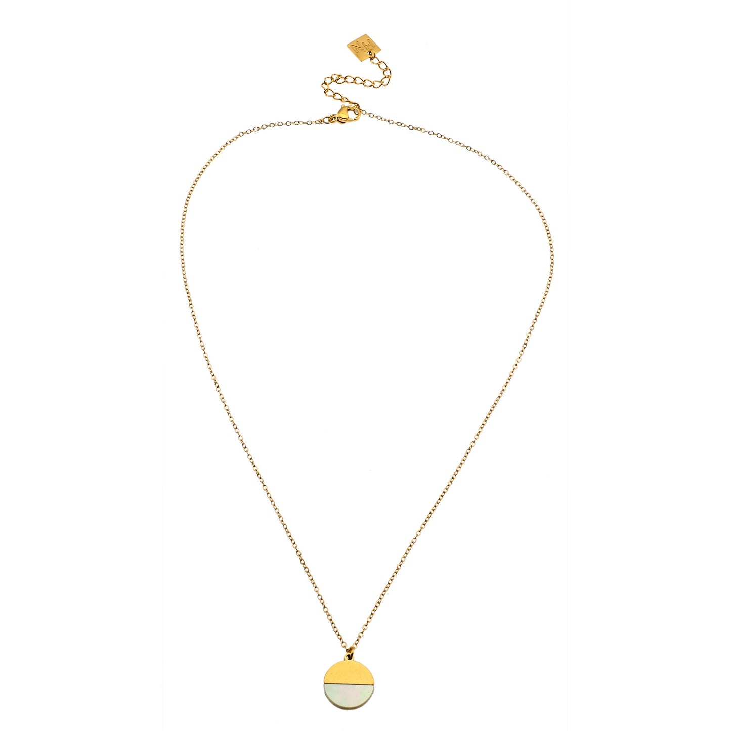 EMERSYN Gold: Minimalist Metal & Shell Circle Pendant Necklace