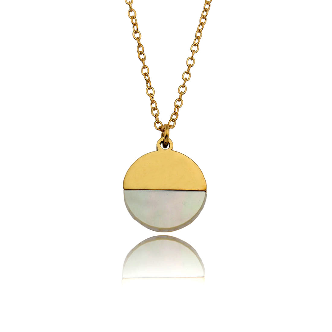 EMERSYN Gold: Minimalist Metal & Shell Circle Pendant Necklace
