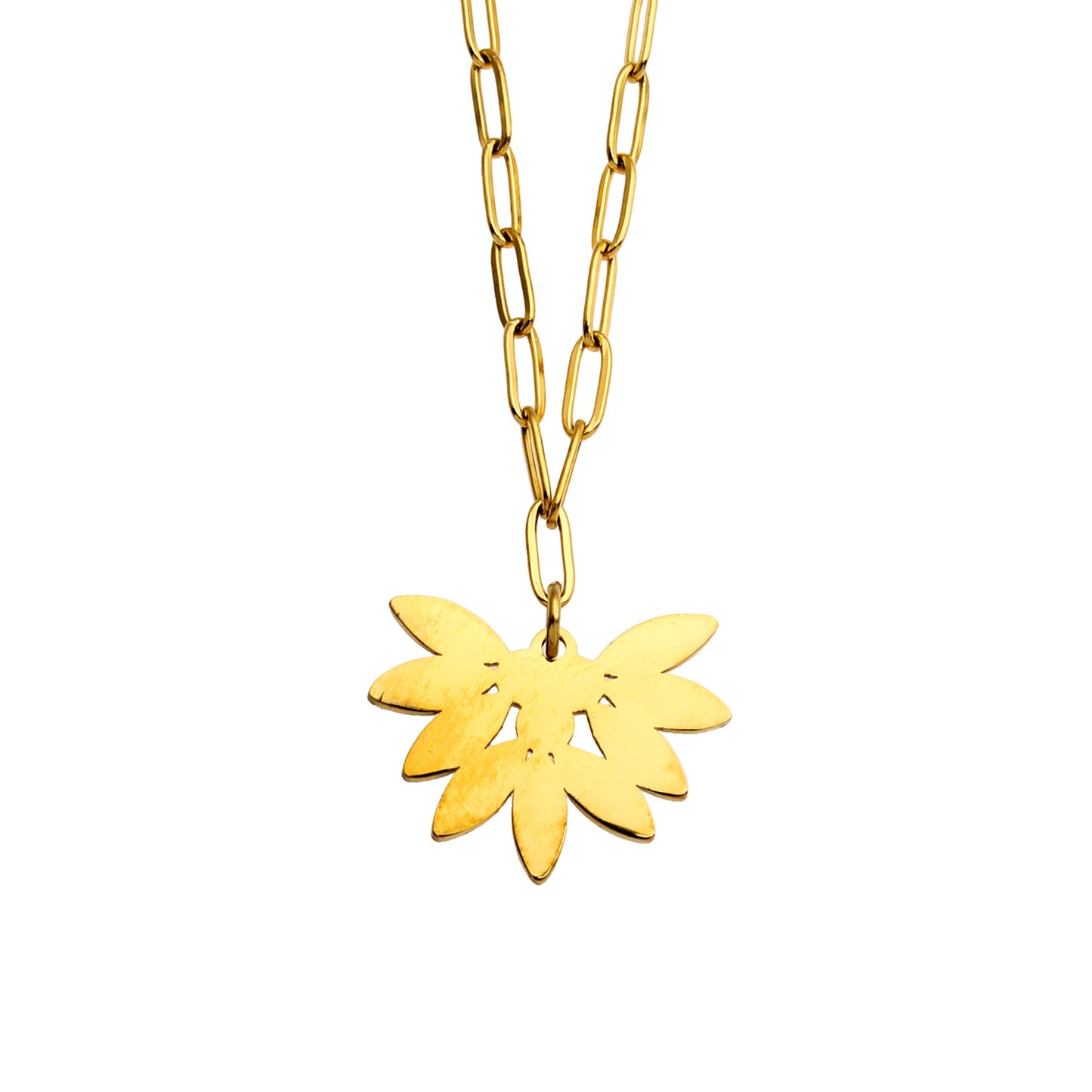 ENOLA Mini Paper Clip Chain with Leaves Design Zirconia Pendant in Gold