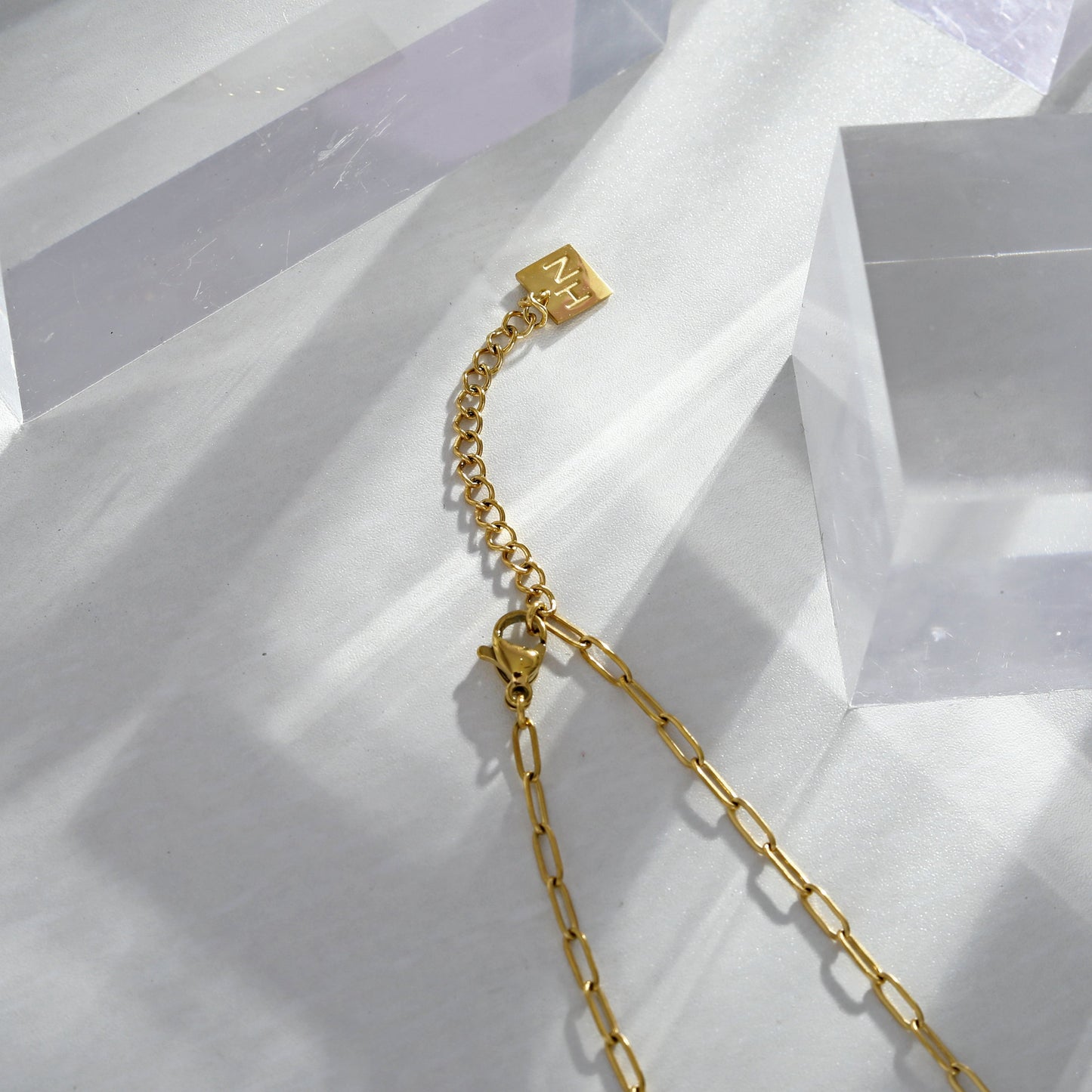 ENOLA Mini Paper Clip Chain with Leaves Design Zirconia Pendant in Gold