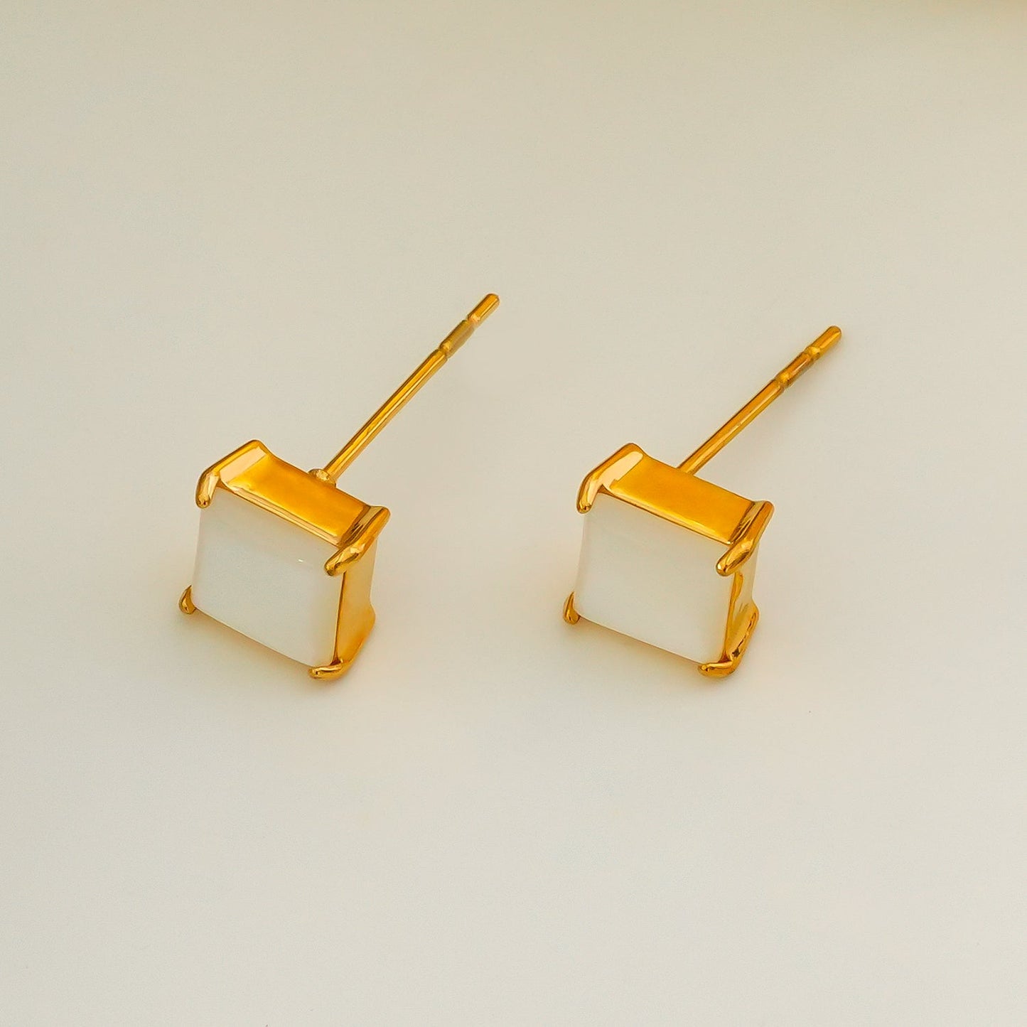 ERITH: Gold Rimmed Natural Shell Square Shaped Classic Stud Earrings