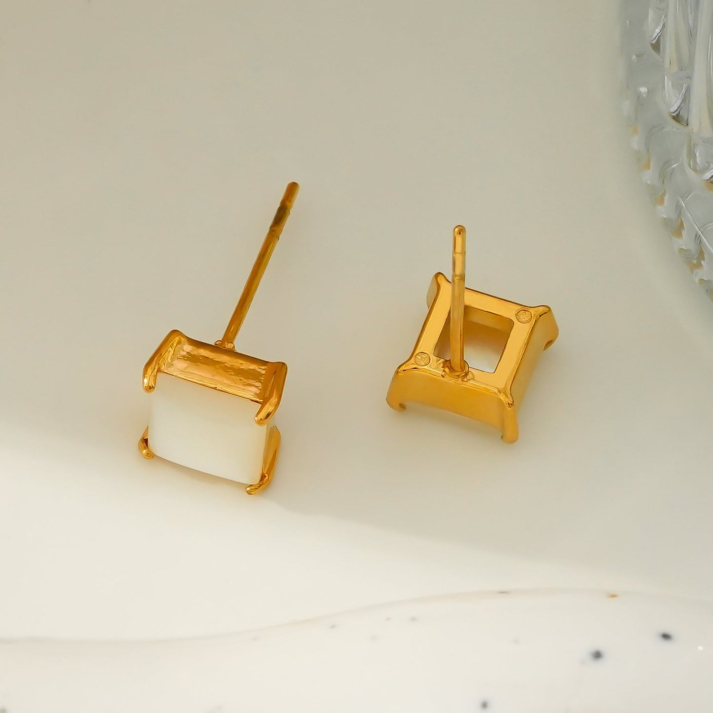 ERITH: Gold Rimmed Natural Shell Square Shaped Classic Stud Earrings