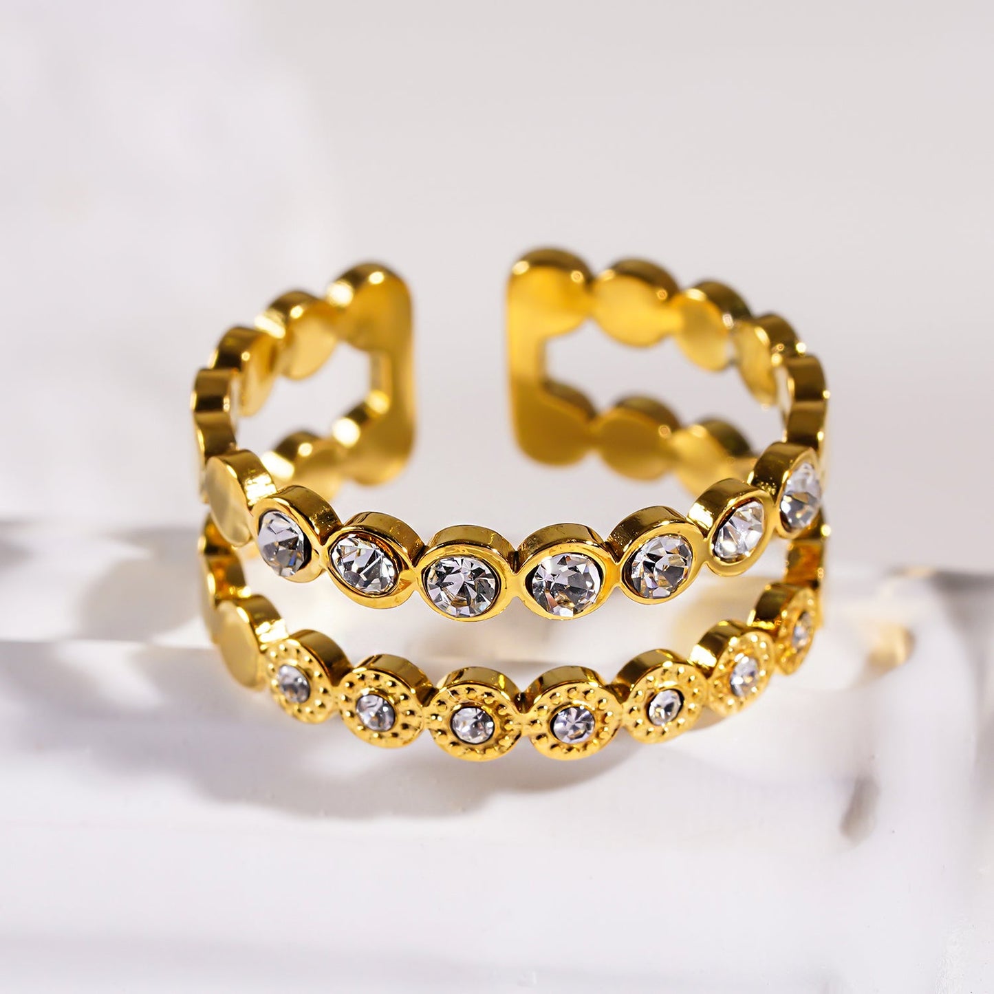 ERLAT: Double Stacked Zirconia Embellished Textured Ring