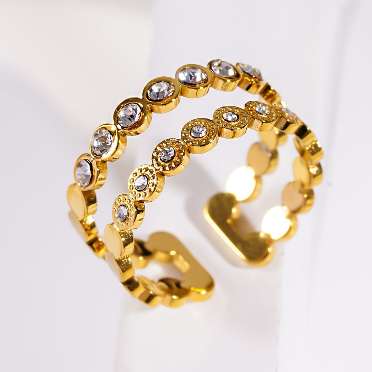 ERLAT: Double Stacked Zirconia Embellished Textured Ring