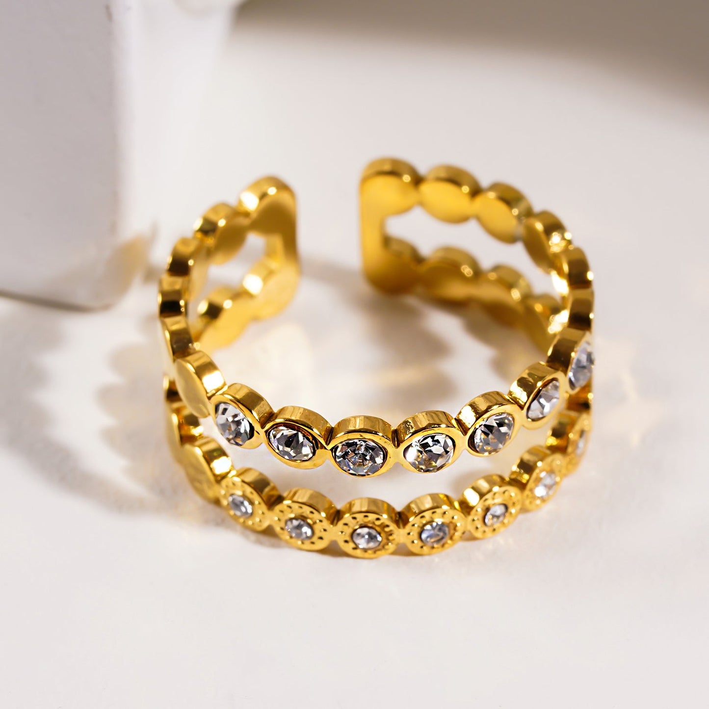 ERLAT: Double Stacked Zirconia Embellished Textured Ring