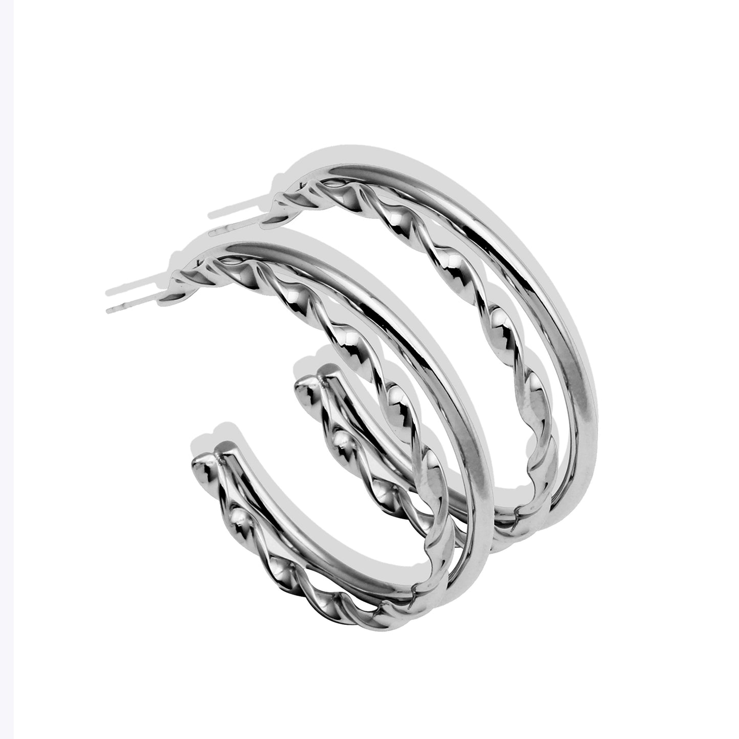 ESME Double Stacked Silver Hoop Earrings