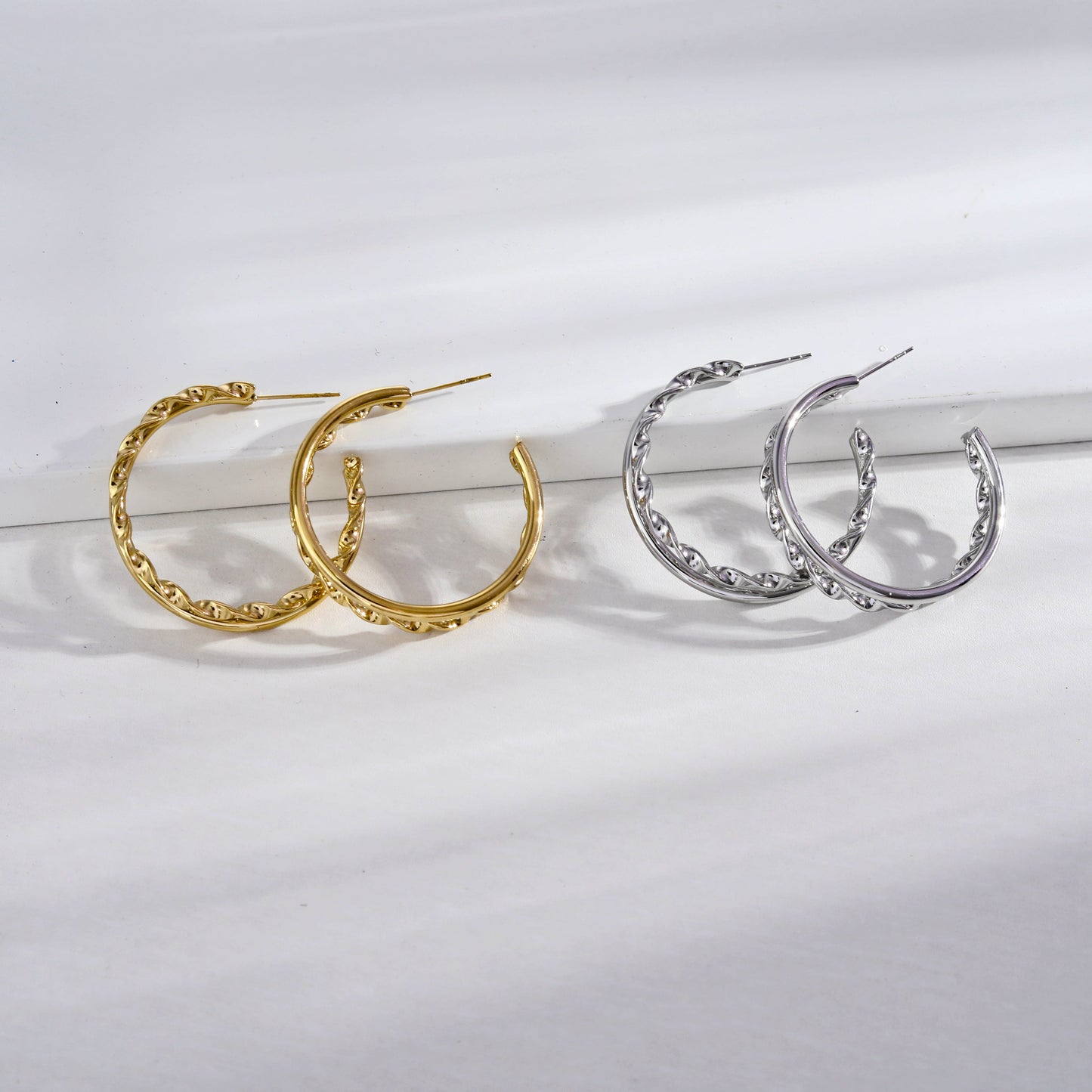 ESME Double Stacked Silver Hoop Earrings
