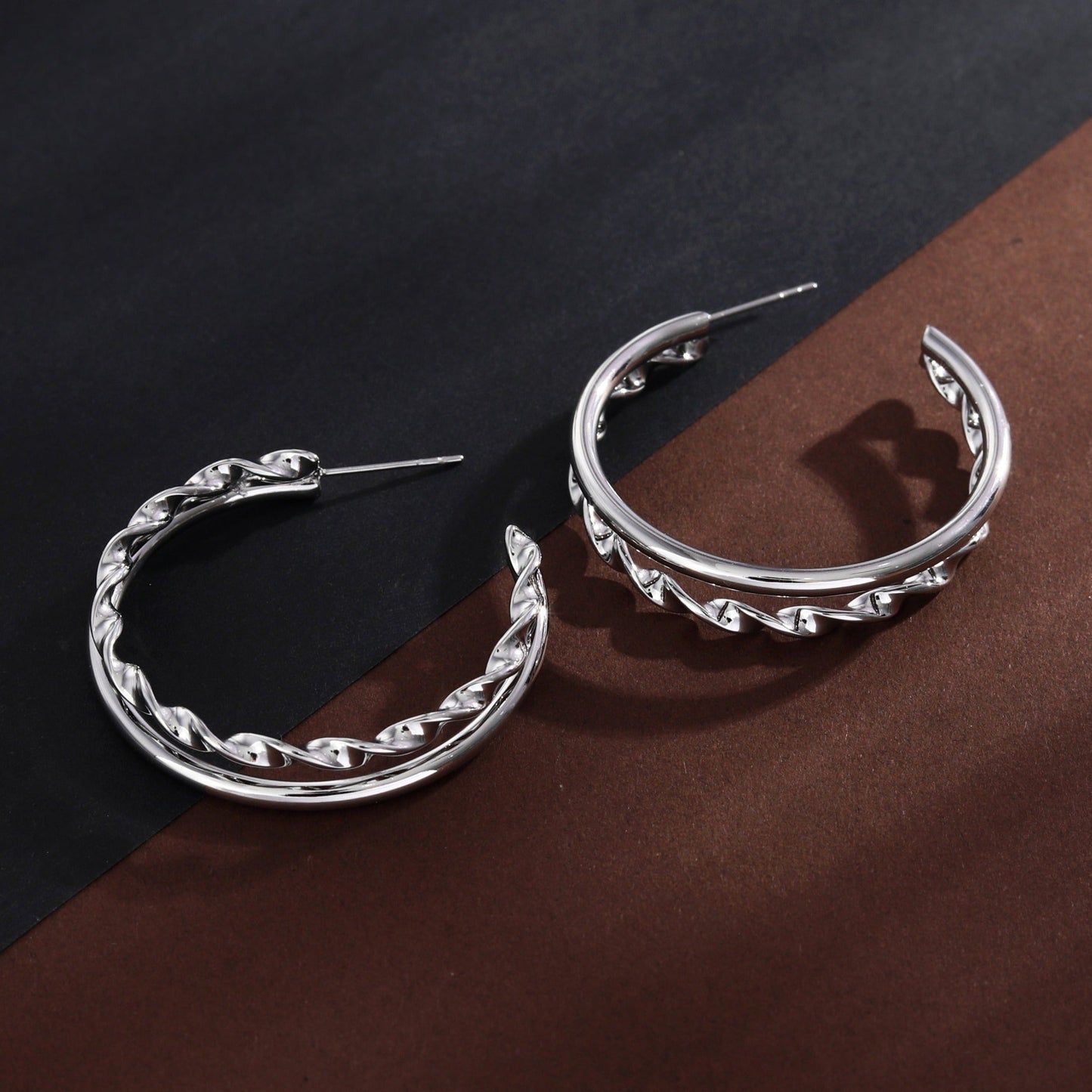 ESME Double Stacked Silver Hoop Earrings
