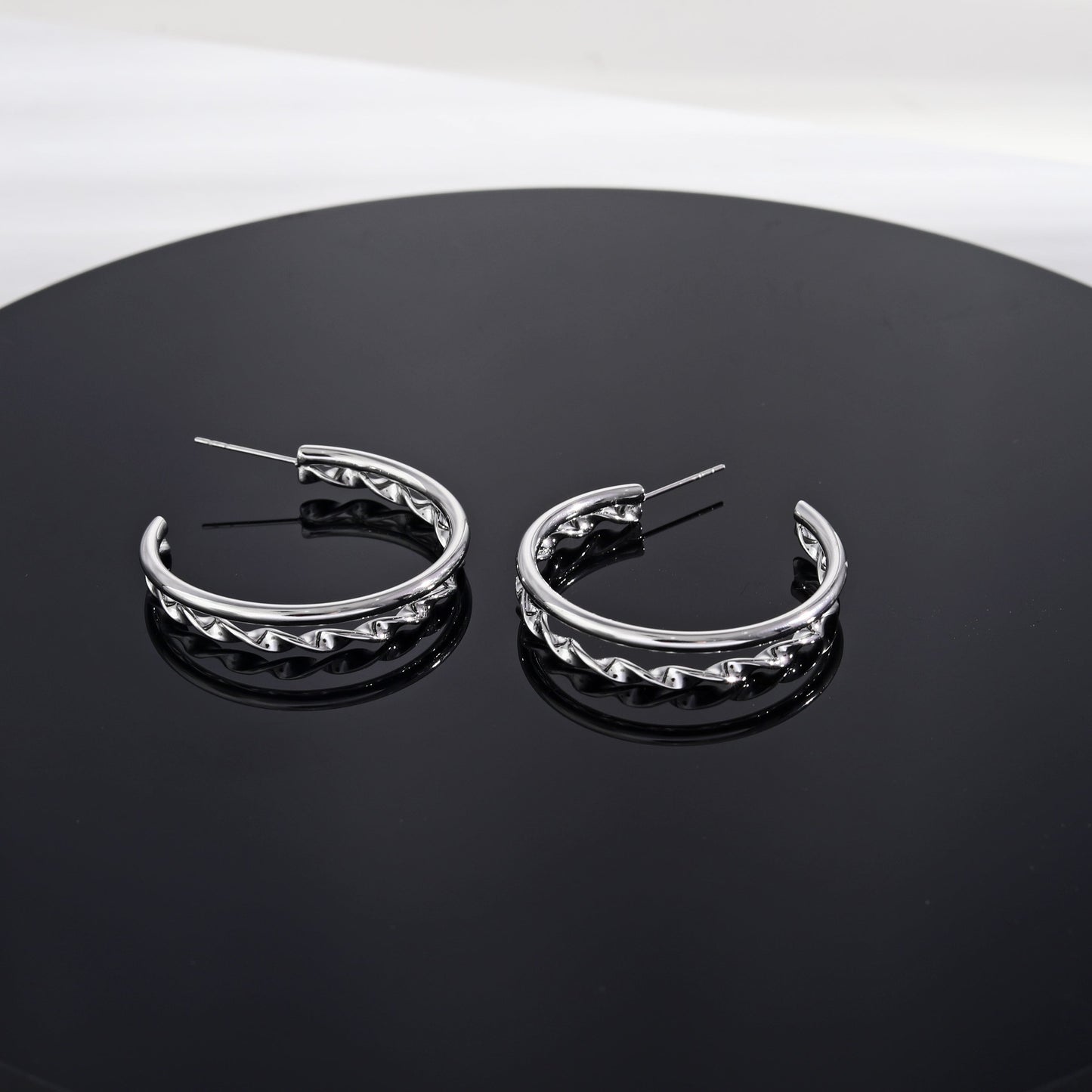 ESME Double Stacked Silver Hoop Earrings