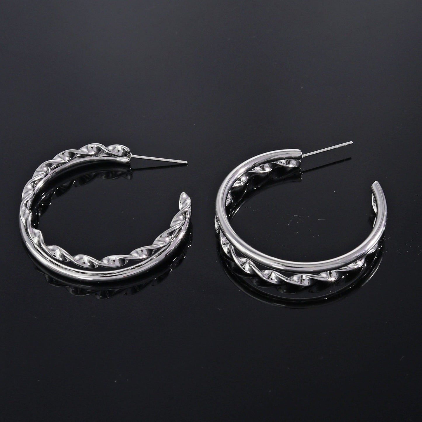ESME Double Stacked Silver Hoop Earrings