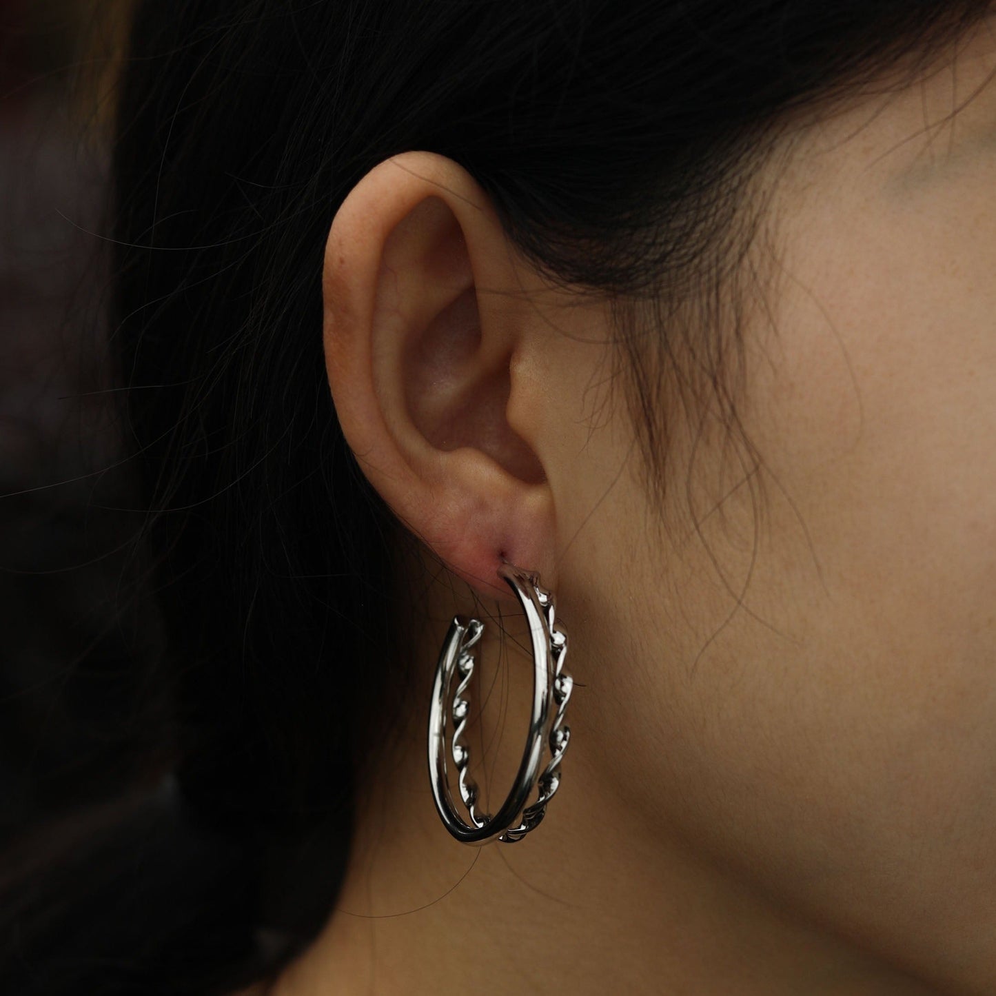 ESME Double Stacked Silver Hoop Earrings