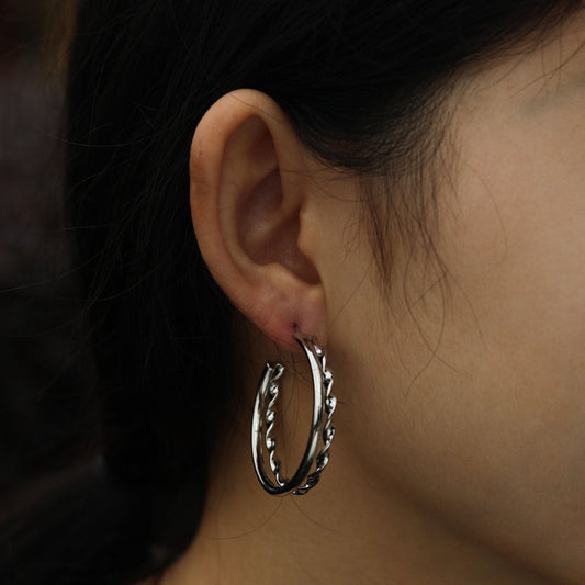 ESME Double Stacked Silver Hoop Earrings