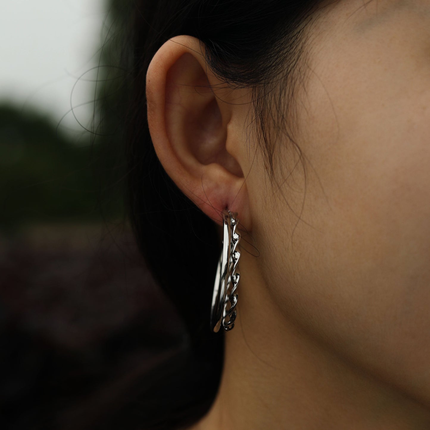 ESME Double Stacked Silver Hoop Earrings