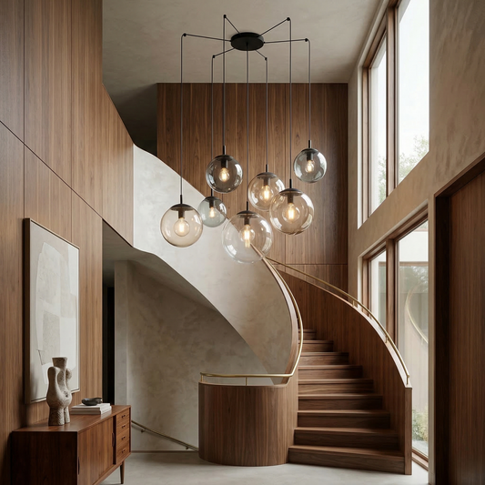 ESME 7-Light Glass Chandelier for Stairwells, Entryways & Double-Height Spaces