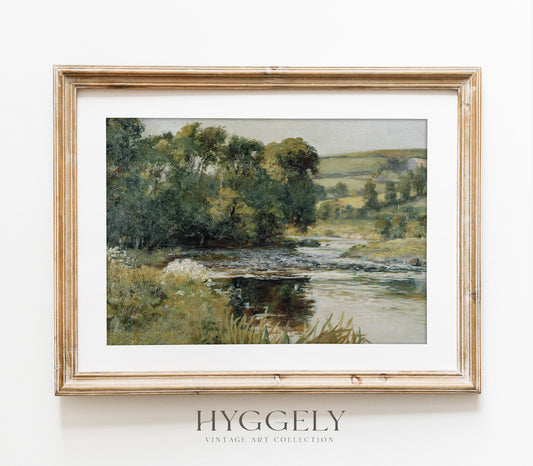 Vintage Meadow Stream Landscape Art Print L0136