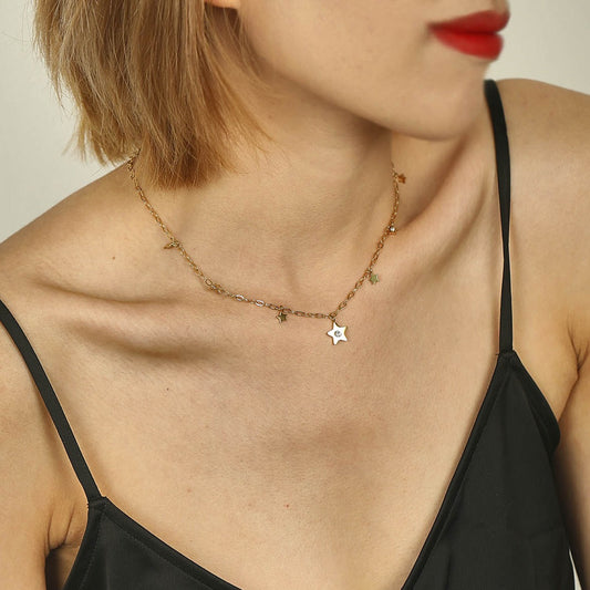 EVELYN Mini Stars & Zirconia Embeded Pendant Necklace