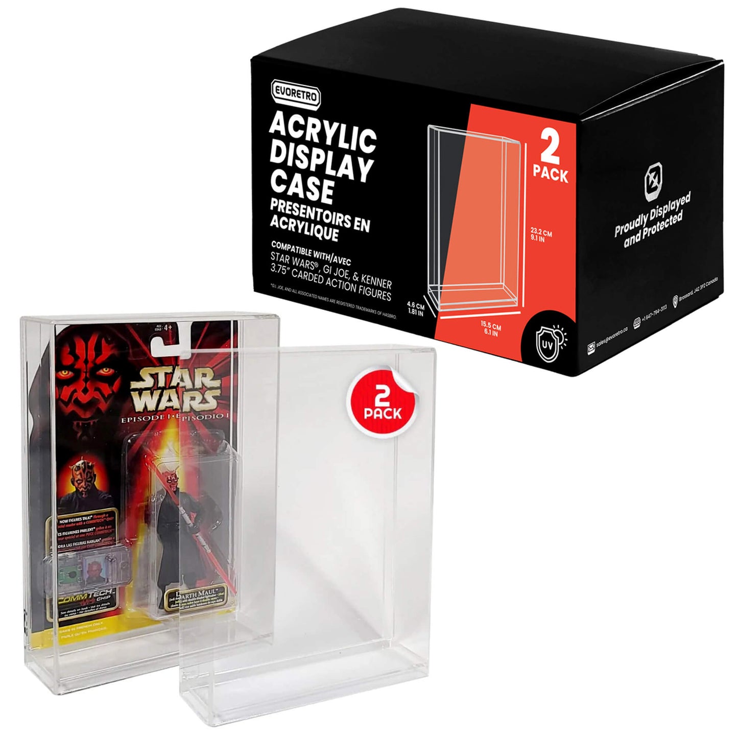 EVORETRO Acrylic Display Case for Star Wars & GI-Joe Carded 3.75" Action Figure Pack of 2