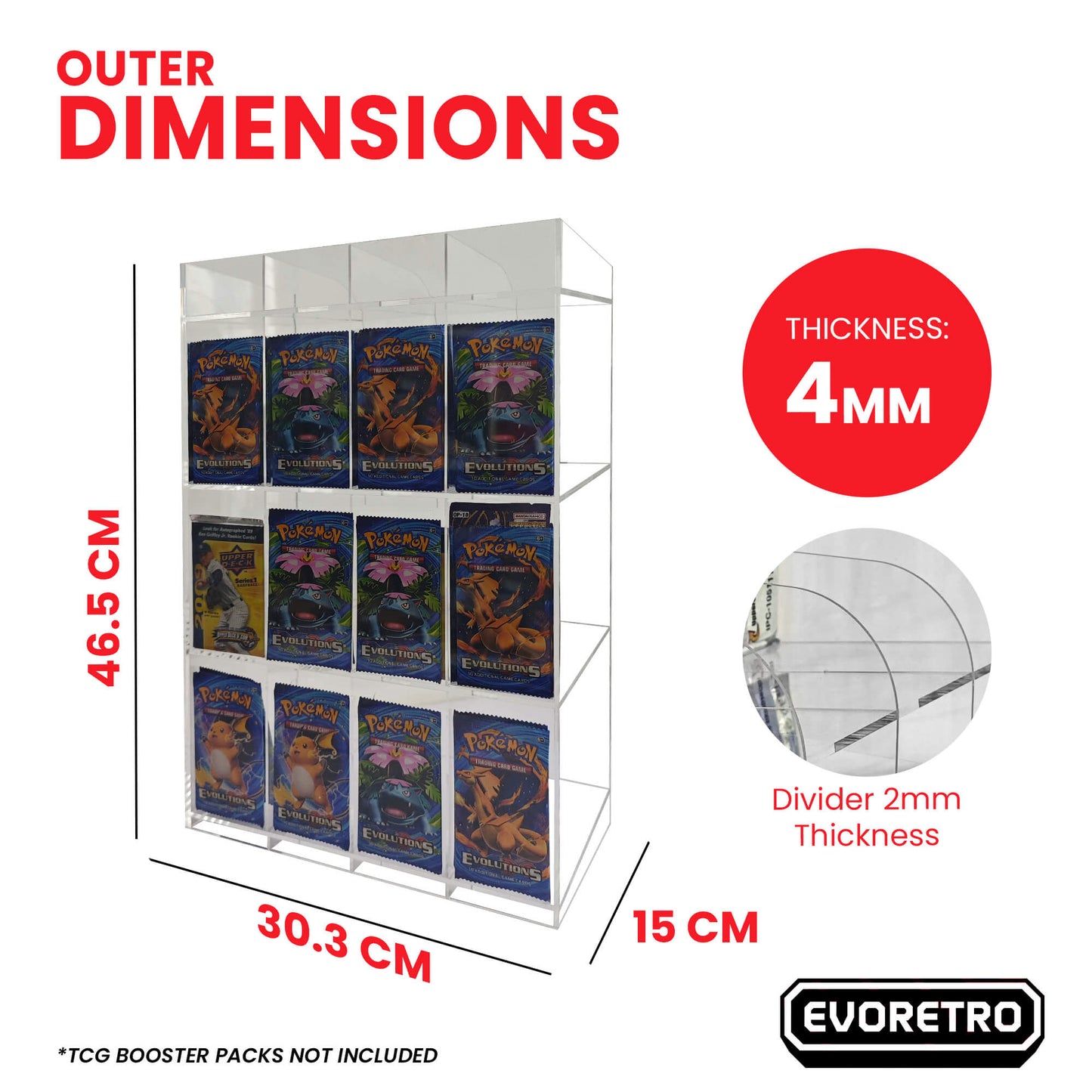 EVORETRO Acrylic Display Stand for Booster  DispenserPacks – Retail Counter Unit with Top Shelf