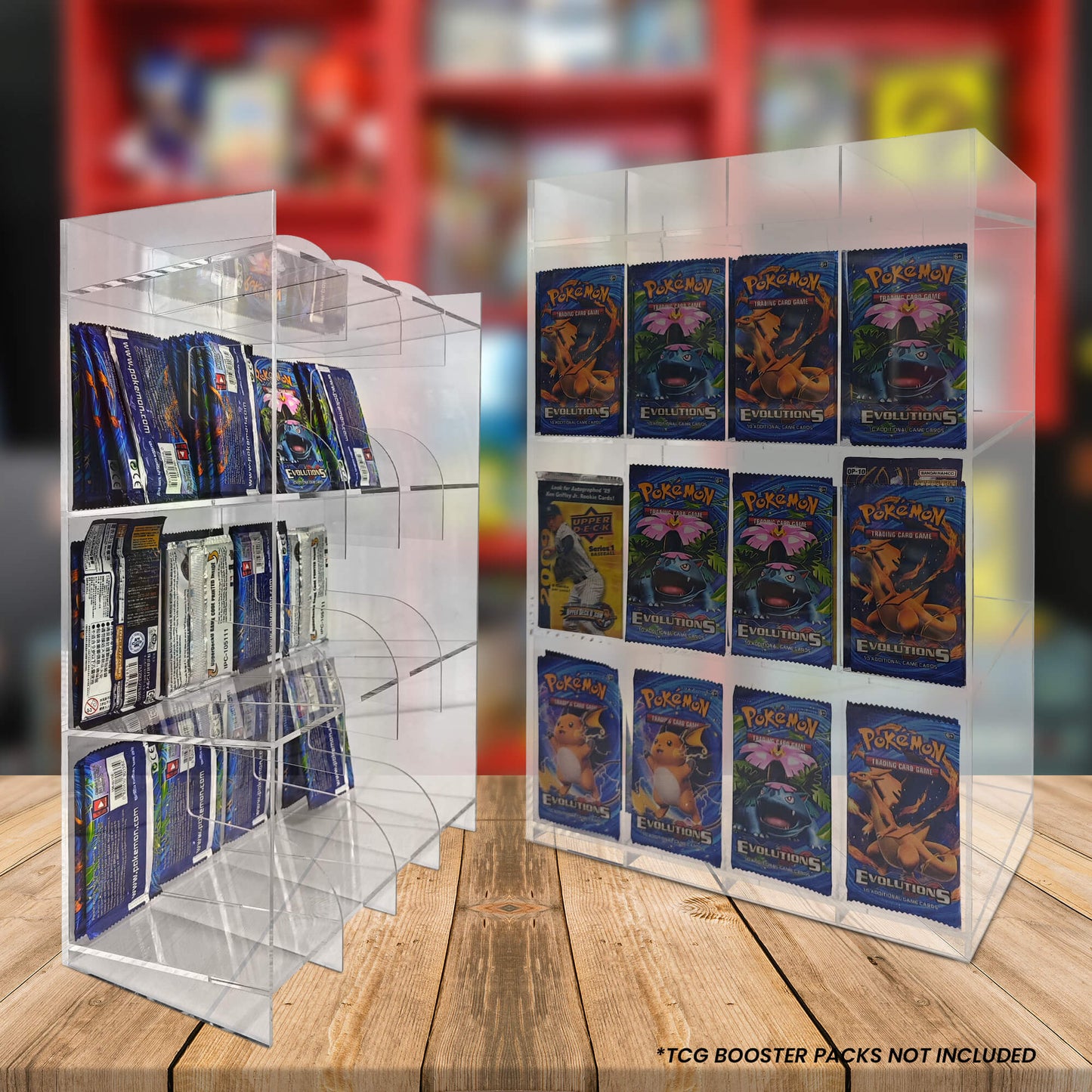 EVORETRO Acrylic Display Stand for Booster  DispenserPacks – Retail Counter Unit with Top Shelf