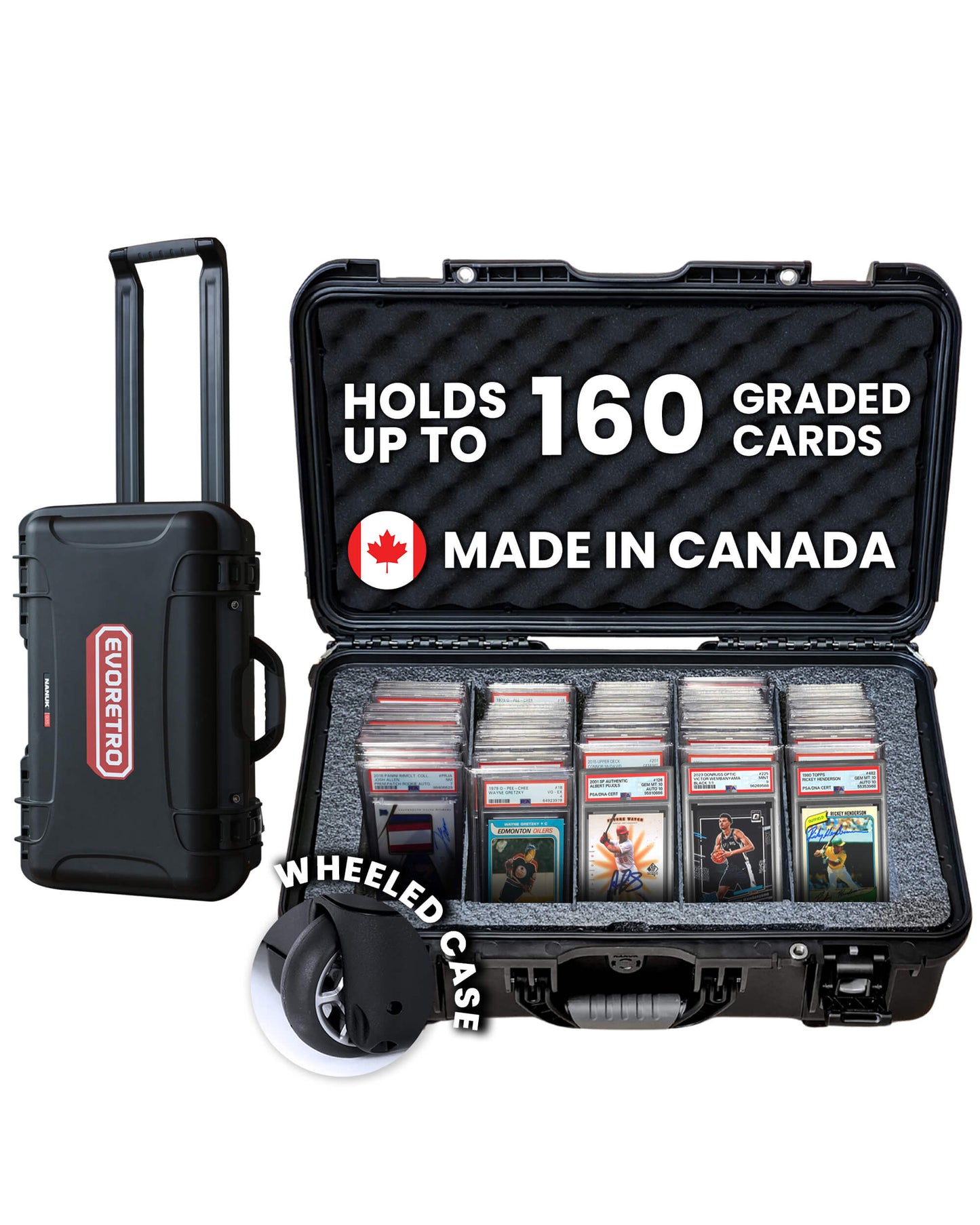 EVORETRO Waterproof Wheeled Card Case - Holds 160 Graded Slabs