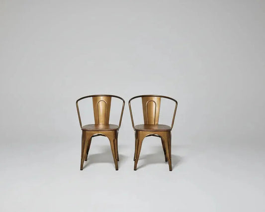 Ensemble de 2 Chaises Sita en acier Dorée et siège en bois de manguier