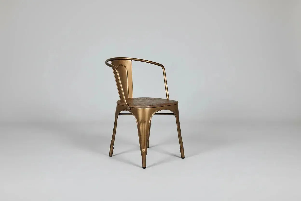 Ensemble de 2 Chaises Sita en acier Dorée et siège en bois de manguier