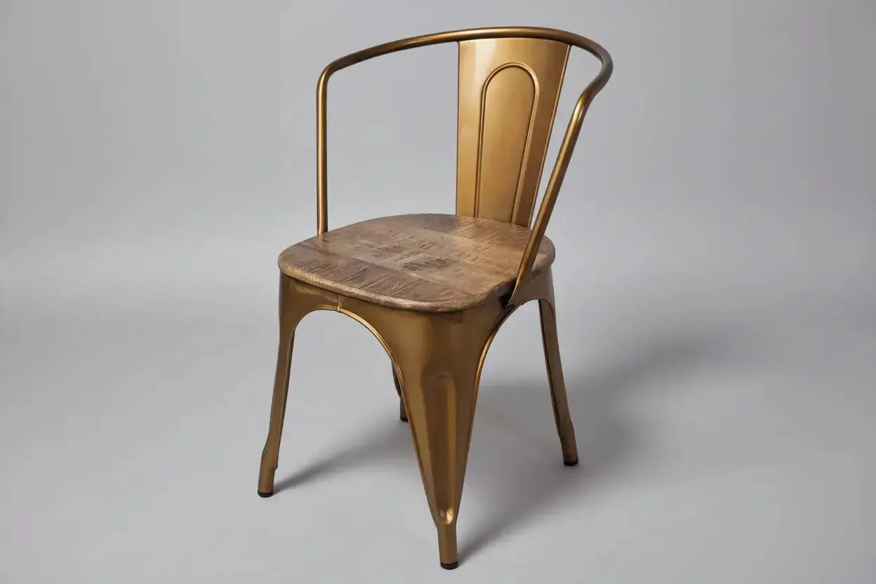 Ensemble de 2 Chaises Sita en acier Dorée et siège en bois de manguier